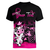 Personalised Save The Udders Women V Neck T Shirt Farmer Day Breast Cancer Awareness - Wonder Print Shop