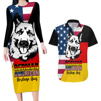 Personalised German American Heritage Day Couples Matching Long Sleeve Bodycon Dress and Hawaiian Shirt German Shepherd Dog - Wonder Print Shop
