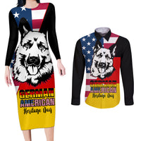 Personalised German American Heritage Day Couples Matching Long Sleeve Bodycon Dress and Long Sleeve Button Shirts German Shepherd Dog - Wonder Print Shop
