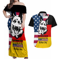Personalised German American Heritage Day Couples Matching Off Shoulder Maxi Dress and Hawaiian Shirt German Shepherd Dog - Wonder Print Shop