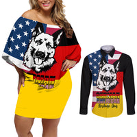 Personalised German American Heritage Day Couples Matching Off Shoulder Short Dress and Long Sleeve Button Shirts German Shepherd Dog - Wonder Print Shop