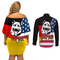 Personalised German American Heritage Day Couples Matching Off Shoulder Short Dress and Long Sleeve Button Shirts German Shepherd Dog - Wonder Print Shop