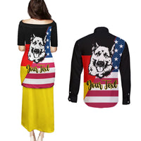 Personalised German American Heritage Day Couples Matching Puletasi Dress and Long Sleeve Button Shirts German Shepherd Dog - Wonder Print Shop