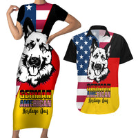 Personalised German American Heritage Day Couples Matching Short Sleeve Bodycon Dress and Hawaiian Shirt German Shepherd Dog - Wonder Print Shop