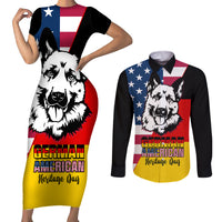 Personalised German American Heritage Day Couples Matching Short Sleeve Bodycon Dress and Long Sleeve Button Shirts German Shepherd Dog - Wonder Print Shop