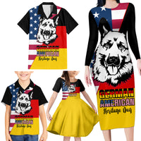 Personalised German American Heritage Day Family Matching Long Sleeve Bodycon Dress and Hawaiian Shirt German Shepherd Dog - Wonder Print Shop
