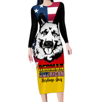 Personalised German American Heritage Day Family Matching Long Sleeve Bodycon Dress and Hawaiian Shirt German Shepherd Dog - Wonder Print Shop