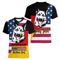 Personalised German American Heritage Day Women V Neck T Shirt German Shepherd Dog - Wonder Print Shop