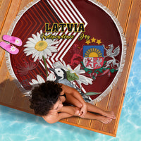 Latvia Independence Day Beach Blanket Latvijas White Wagtail With Daisy Flowers - Wonder Print Shop