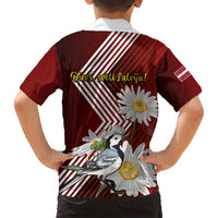 Latvia Independence Day Family Matching Short Sleeve Bodycon Dress and Hawaiian Shirt Latvijas White Wagtail With Daisy Flowers - Wonder Print Shop