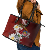 Latvia Independence Day Leather Tote Bag Latvijas White Wagtail With Daisy Flowers - Wonder Print Shop