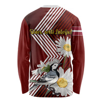 Latvia Independence Day Long Sleeve Shirt Latvijas White Wagtail With Daisy Flowers - Wonder Print Shop