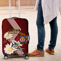 Latvia Independence Day Luggage Cover Latvijas White Wagtail With Daisy Flowers - Wonder Print Shop