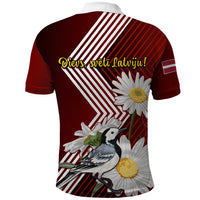 Latvia Independence Day Polo Shirt Latvijas White Wagtail With Daisy Flowers - Wonder Print Shop