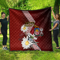 Latvia Independence Day Quilt Latvijas White Wagtail With Daisy Flowers - Wonder Print Shop