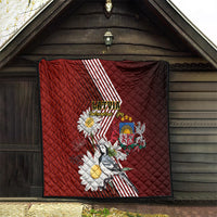 Latvia Independence Day Quilt Latvijas White Wagtail With Daisy Flowers - Wonder Print Shop