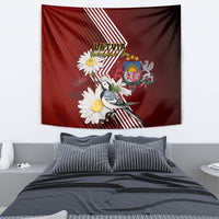 Latvia Independence Day Tapestry Latvijas White Wagtail With Daisy Flowers - Wonder Print Shop