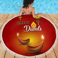 Diwali Festival Beach Blanket Diya With Paisley Pattern - Wonder Print Shop