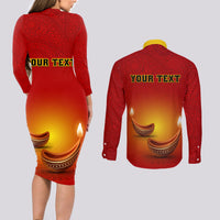 Personalised Diwali Festival Couples Matching Long Sleeve Bodycon Dress and Long Sleeve Button Shirt Diya With Paisley Pattern - Wonder Print Shop