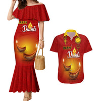 Personalised Diwali Festival Couples Matching Mermaid Dress and Hawaiian Shirt Diya With Paisley Pattern - Wonder Print Shop