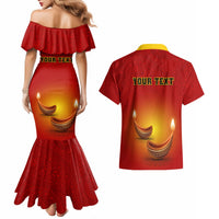 Personalised Diwali Festival Couples Matching Mermaid Dress and Hawaiian Shirt Diya With Paisley Pattern - Wonder Print Shop