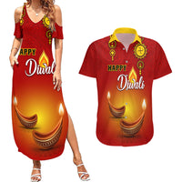 Personalised Diwali Festival Couples Matching Summer Maxi Dress and Hawaiian Shirt Diya With Paisley Pattern - Wonder Print Shop