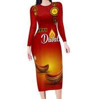 Personalised Diwali Festival Family Matching Long Sleeve Bodycon Dress and Hawaiian Shirt Diya With Paisley Pattern - Wonder Print Shop