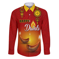 Personalised Diwali Festival Family Matching Off Shoulder Long Sleeve Dress and Hawaiian Shirt Diya With Paisley Pattern - Wonder Print Shop