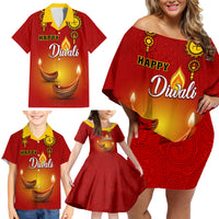Personalised Diwali Festival Family Matching Off Shoulder Short Dress and Hawaiian Shirt Diya With Paisley Pattern - Wonder Print Shop