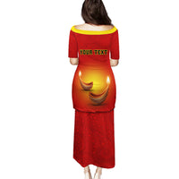 Personalised Diwali Festival Family Matching Puletasi Dress and Hawaiian Shirt Diya With Paisley Pattern - Wonder Print Shop