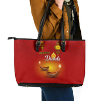 Diwali Festival Leather Tote Bag Diya With Paisley Pattern - Wonder Print Shop