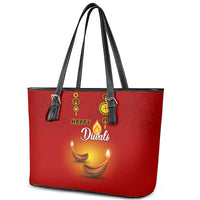 Diwali Festival Leather Tote Bag Diya With Paisley Pattern - Wonder Print Shop
