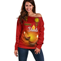 Personalised Diwali Festival Off Shoulder Sweater Diya With Paisley Pattern - Wonder Print Shop
