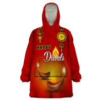 Personalised Diwali Festival Wearable Blanket Hoodie Diya With Paisley Pattern - Wonder Print Shop