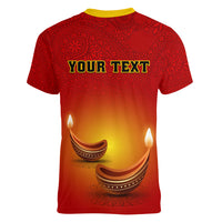 Personalised Diwali Festival Women V Neck T Shirt Diya With Paisley Pattern - Wonder Print Shop