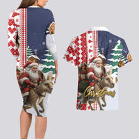 Kangaroo Australia Christmas Couples Matching Long Sleeve Bodycon Dress and Hawaiian Shirt Xmas Pattern - Wonder Print Shop