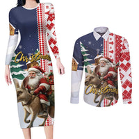 Kangaroo Australia Christmas Couples Matching Long Sleeve Bodycon Dress and Long Sleeve Button Shirt Xmas Pattern - Wonder Print Shop