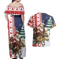 Kangaroo Australia Christmas Couples Matching Off Shoulder Maxi Dress and Hawaiian Shirt Xmas Pattern - Wonder Print Shop