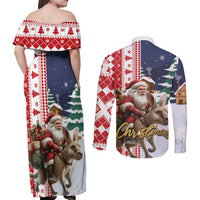 Kangaroo Australia Christmas Couples Matching Off Shoulder Maxi Dress and Long Sleeve Button Shirt Xmas Pattern - Wonder Print Shop