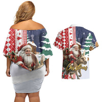 Kangaroo Australia Christmas Couples Matching Off Shoulder Short Dress and Hawaiian Shirt Xmas Pattern - Wonder Print Shop