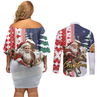 Kangaroo Australia Christmas Couples Matching Off Shoulder Short Dress and Long Sleeve Button Shirt Xmas Pattern - Wonder Print Shop