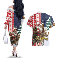 Kangaroo Australia Christmas Couples Matching Off The Shoulder Long Sleeve Dress and Hawaiian Shirt Xmas Pattern - Wonder Print Shop