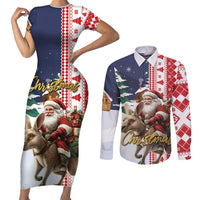 Kangaroo Australia Christmas Couples Matching Short Sleeve Bodycon Dress and Long Sleeve Button Shirt Xmas Pattern - Wonder Print Shop