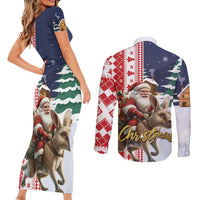 Kangaroo Australia Christmas Couples Matching Short Sleeve Bodycon Dress and Long Sleeve Button Shirt Xmas Pattern - Wonder Print Shop
