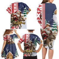 Kangaroo Australia Christmas Family Matching Long Sleeve Bodycon Dress and Hawaiian Shirt Xmas Pattern - Wonder Print Shop