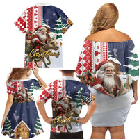 Kangaroo Australia Christmas Family Matching Off Shoulder Short Dress and Hawaiian Shirt Xmas Pattern - Wonder Print Shop