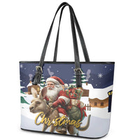 Kangaroo Australia Christmas Leather Tote Bag Xmas Pattern - Wonder Print Shop