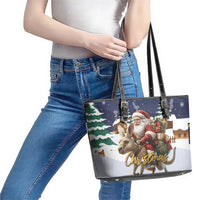 Kangaroo Australia Christmas Leather Tote Bag Xmas Pattern - Wonder Print Shop