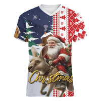 Kangaroo Australia Christmas Women V-Neck T-Shirt Xmas Pattern - Wonder Print Shop