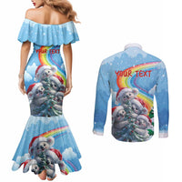Personalised Australia Koala Christmas Couples Matching Mermaid Dress and Long Sleeve Button Shirt Santa Claus Ho Ho Ho